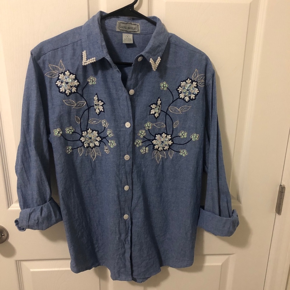 <2 for $25>Jane Ashley Embroidered Button-up Blouse